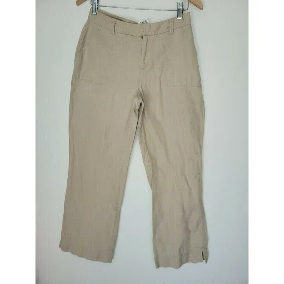 Eddie Bauer Blakely Fit Women's Crop Pants Size 6 Petite Beige 100% Linen - Picture 1 of 6